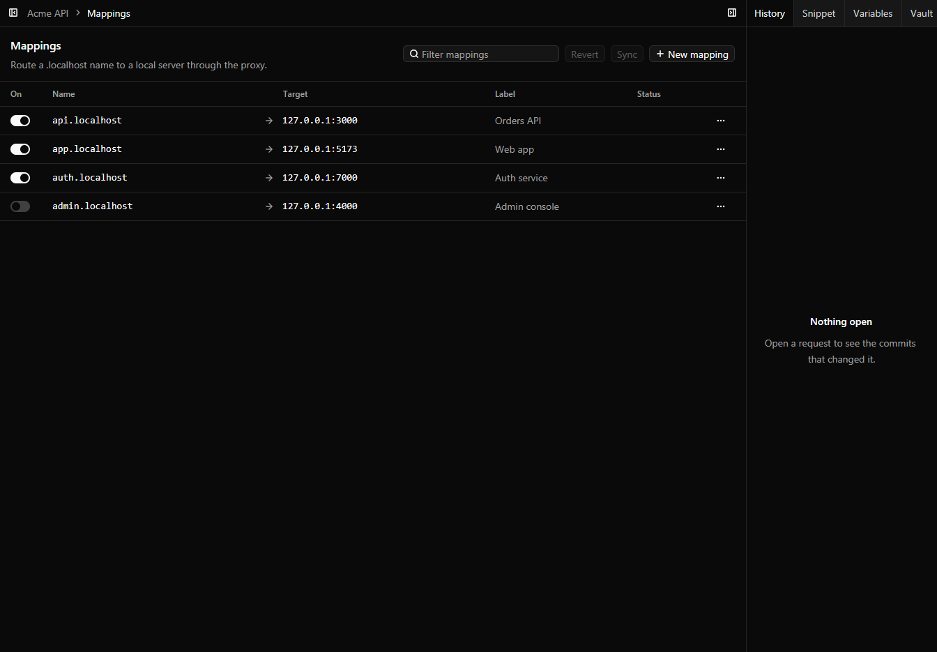The Mappings screen